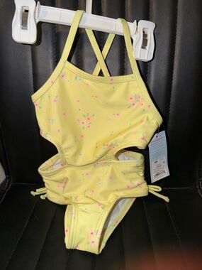 Cat & Jack Yellow Floral Cutout One-Piece Swimsuit